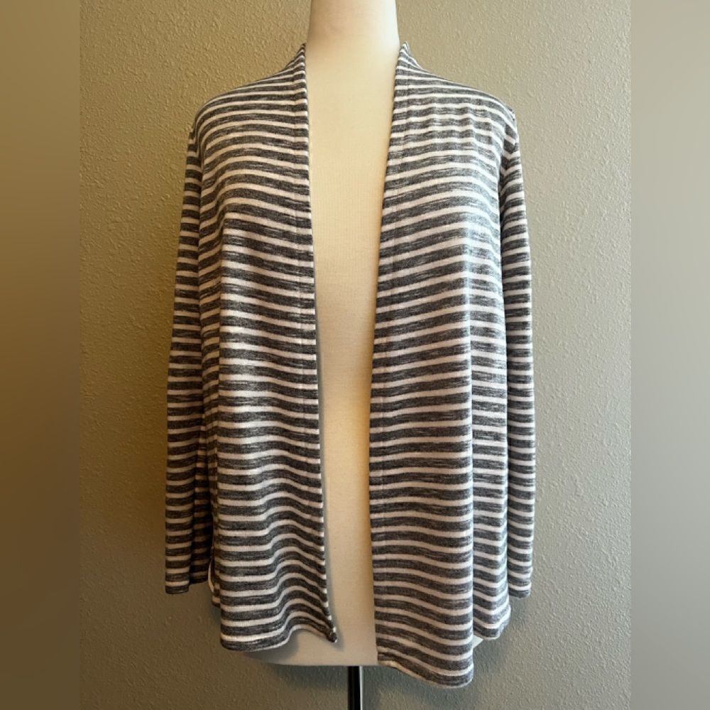 INC gray & white striped open cardigan XS